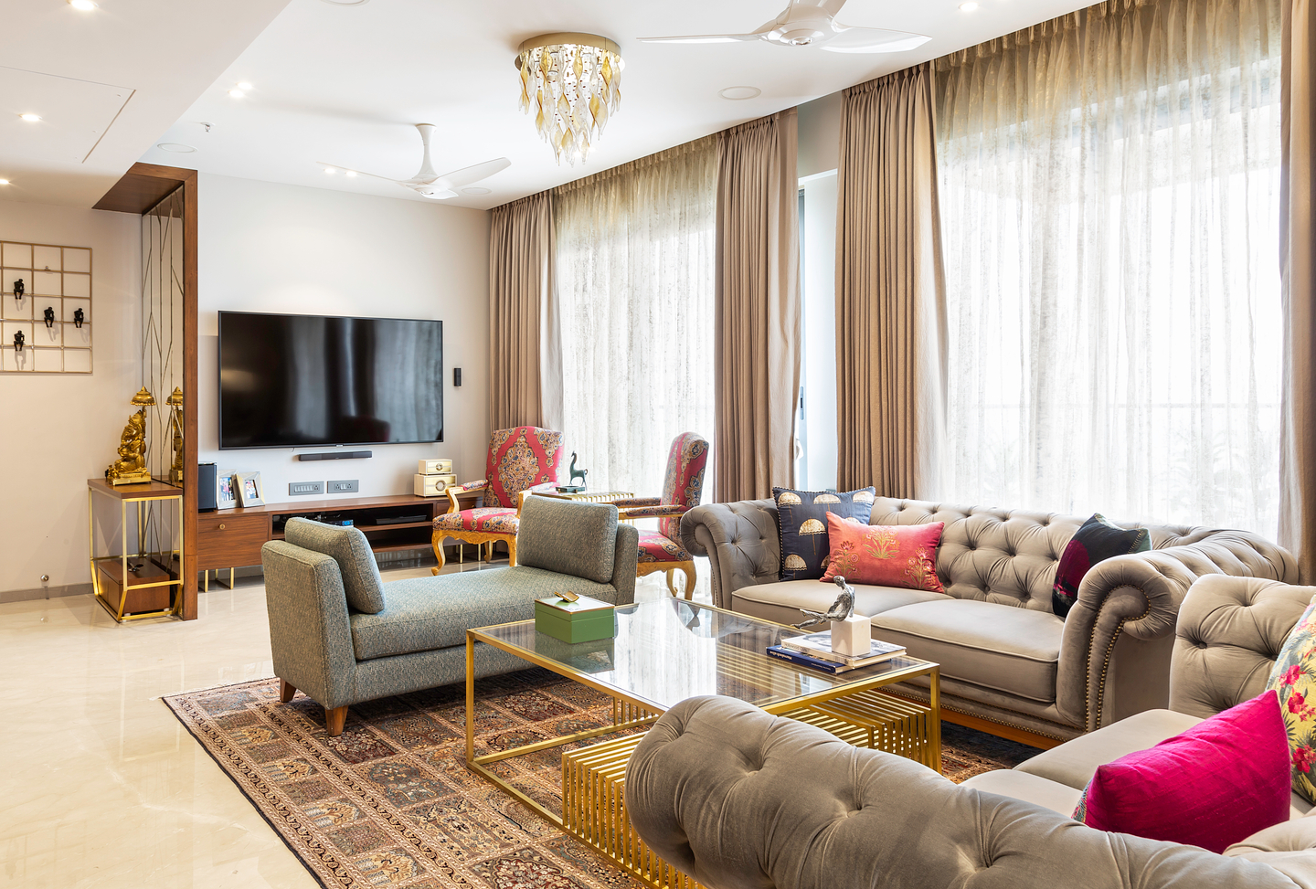 Contemporary Convenient Themed Spacious Living Room Design | Livspace